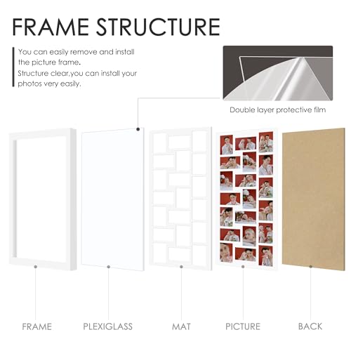 Image of DUENPY 16x38 Collage Picture Frame 4x6 Collage Frame Displays twenty 4x6 inch Photos Available Horizontal Wall Mounting Display and Vertical White