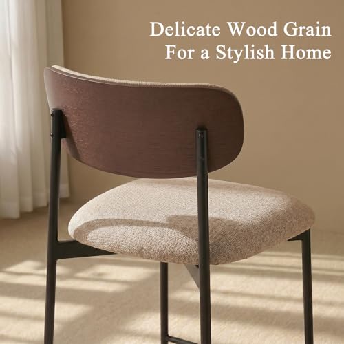 Image of GrandNoor Modern Bar Stools Set of 2, 24 Inch Upholstered Fabric Counter Height Bar Stools with Curved Backrest & Metal Legs, Counter Height Stools with Back for Kitchen Island