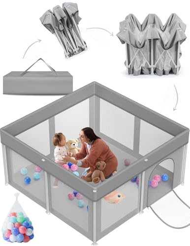 MONSTECH 120x120cm Foldable & Travel-Friendly Baby Playpen Portable Play Yard & Activity Center for Toddlers up to 5 Years Baby Fence for Indoor Use
