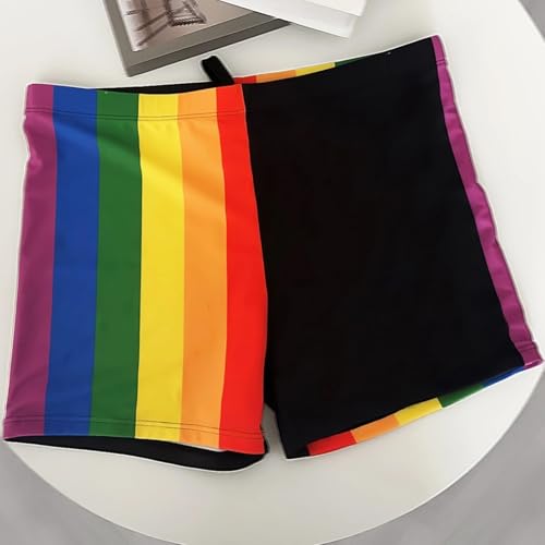Mens 2025 Swim Trunks Stretch Boxer Shorts Quick Dry Drawstring Beachwear Rainbow Swimwear for Summer Swimming Pool3