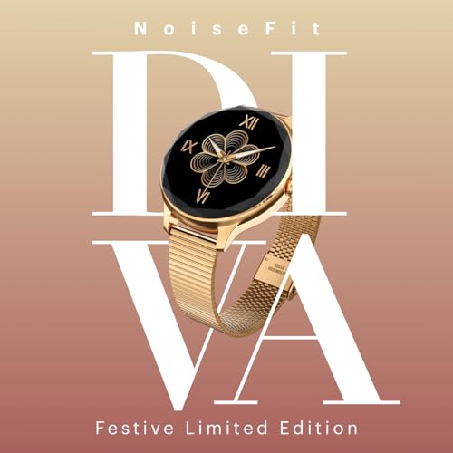 Image of Noise Diva Smartwatch for Women with Diamond Cut Dial, Glossy Metallic Finish, AMOLED Display, New Metal Straps, 100+ Watch Faces, Female Cycle Tracker Smart Watch for Women (Rose Panel)
