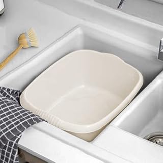 High Grade Plastic Rectangular Washing Up Bowl / Large Dish Drainer / Large Cutlery Tray for Kitchen Regular use (Soft Cream, Washing up Bowl)