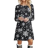 Weihnachtskleider Damen 52 T-Shirt-Kleid Mit Rundhalsausschnitt Und Kurzen Ärmeln Casual Weihnachtsfrau Lose Hohe Taille Maxi Kleider Kostüm Abendkleid Midi Kleid Weihnachten Langarm Partykleid