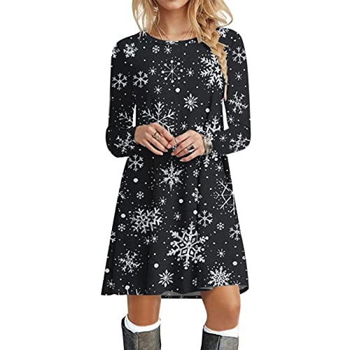 Kanpola Weihnachtskleid Damen Langarm Pullover Kleid Herbst Winter Rundhals Minikleid Rentier Druck Weihnachten Kleider Elegant Weihnachtsfeier...