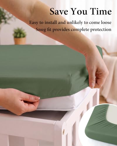 Image of Yoofoss 2-Pack Diaper Changing Pad Cover for Boys 32x16 (Green+Fox) | Soft & Easy-to-clean & Breathable, 360 Full Elastic Fit, Microfiber Fitted Sheets for Changing Table Pad