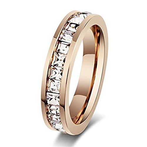 Womens Stainless Steel Rose Gold Wedding Ring Channel Set Cubic Zirconia Engagement Eternity Band for Her (6)