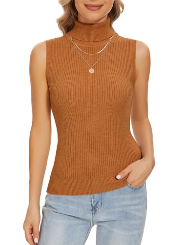 Image of Sleeveless Turtlenecks Tops for Women Slim Fit Knit Sleeveless Vest