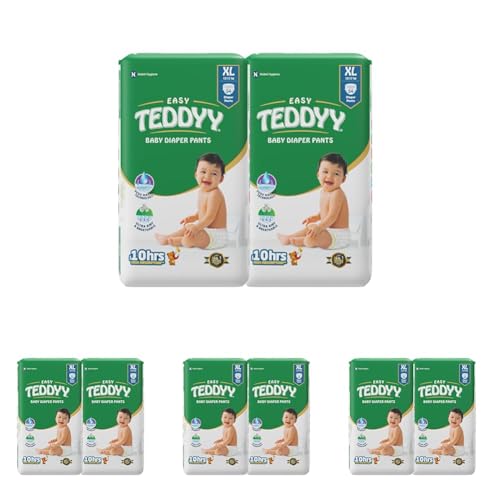 Image of TEDDYY Easy Baby XL Size Diaper Pant Style |108 Count (Extra Large) |12-17 kgs (Pack of 8) | Long Protection Hours | Anti-Bacterial | Airy Breathable Fit | Rapid Soaker Channels with Wetness Indicator