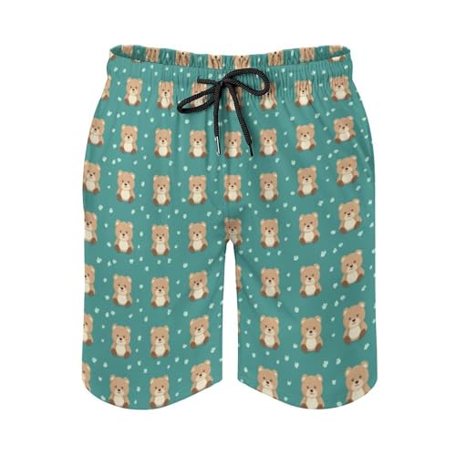 Cute Teddy Bear Mens Swim Trunks Quick Dry Beach Swimming Shorts with Mesh Lining and Pockets3