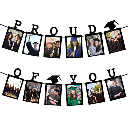 Luxoraiova Guirnalda Decorativa de Graduación 2025 para Regalos, Graduación Foto Pancarta con Pegamento, Fondo para Fotos, Guirnalda de Fotos (Negro)