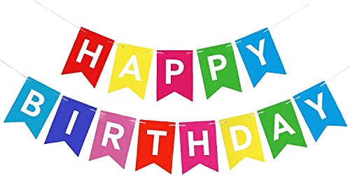 ZHIHUI Happy Birthday Girlande Banner Bunt Geburtstag Deco aus Papierkarte, Banner aus Filz für Regenbogen Happy Birthday, für Geburtstagsfeier Dekoration Kinder und Erwachsene Cover