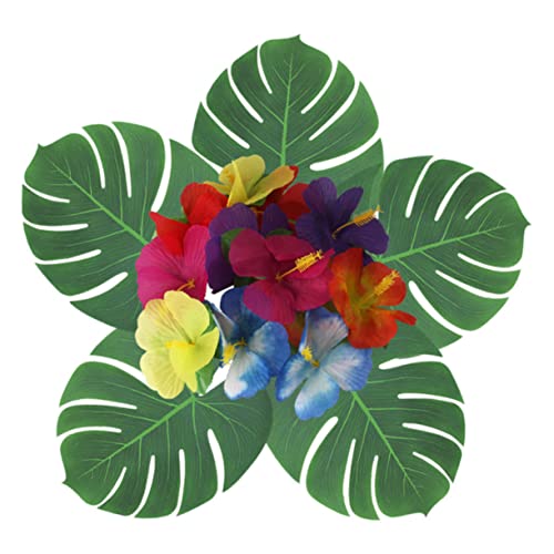 MOLUCKFU 41pcs Hawaiian Table Skirt Set Plastic Grass Skirt with Monstera Leaves Luau Party Decoration for Random Color