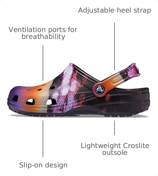 Image of Crocs Unisex Classic Clog Seasonal Graphic Clogs, Deep Navy /Meta Space, 13 Women /11 Men
