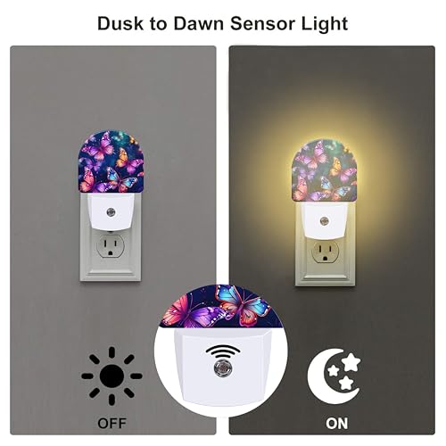 Image of Magic Glowing Butterflies Night Light for Kids,Colorful Flying Butterfly Plug in Night Light with Dusk to Dawn Sensor, 0.5w Energy Saving Nightlight for Hallway Stairway Kitchen Bedroom