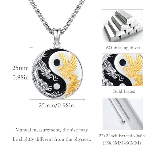 925 Sterling Silver Unique Yin Yang Animal Pendant Necklaces Jewelry for Men Women With 316L Stainless Steel Chain and Gifts Box3