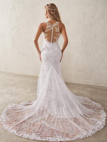 Sheath/Column Elegant Scoop Neck Court Train Wedding Dresses Romance Sleeveless Bridal Gown Lace Appliques 20243