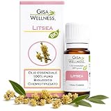 Olio Essenziale di Litsea Puro Bio 10ml, Olio Essenziale Litsea Profumo Ambiente Cubeba 100% Naturale per Aromaterapia e Diffusori, Made in Italy