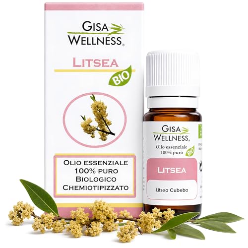 Olio Essenziale di Litsea Puro Bio 10ml, Olio Essenziale Litsea Profumo Ambiente Cubeba 100% Naturale per Aromaterapia e Diffusori, Made in Italy