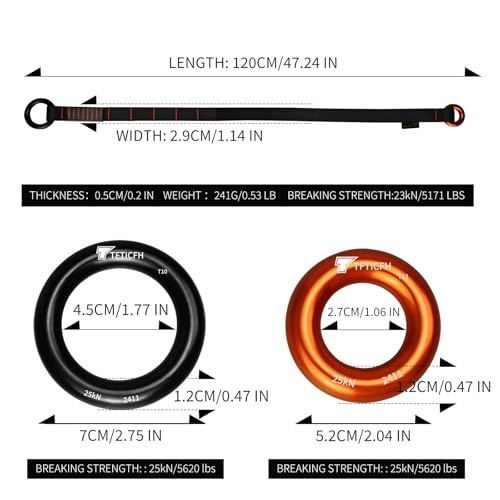 TFTICFH Friction Saver, 23kN Cambium Saver Retrievable Anchor, Climbing Rope Loop Belt Sling with Two 25kN Aluminum Rings for Arborist Tree Climbing Rappeling, 47.2 in,120cm, Black by TFTICFH - Image 6