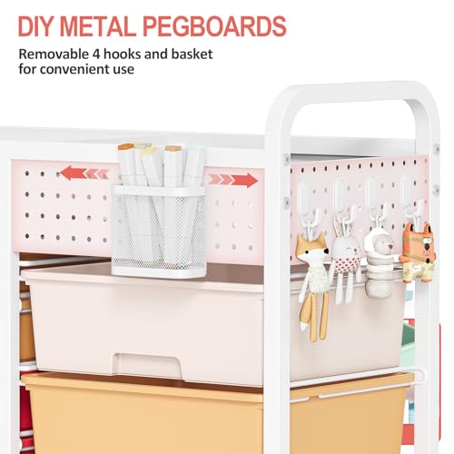 SYKIARIOL 14 Drawer Rolling Cart with Tabletop & DIY Pegboard, Storage Cart with Wheels, Classroom Organizers Utility Cart for Office Home School, Art Supplies, Mobile Craft Organize (Colorful)