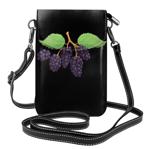Téléphone portable pour femme pochette en cuir et bandoulière motif mûres