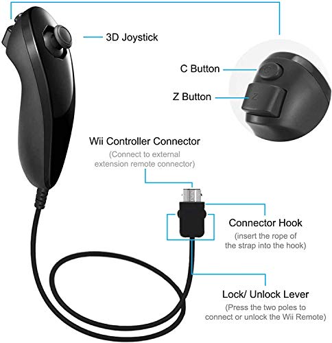 2 Packs Remote Controller with Motion Sensor Plus and Nunchuck Controller for Wii and Wii U Console, Augenweide Wireless Wii Game Joystick Controller Include Vibration,Sound Function (Blue/Black)
