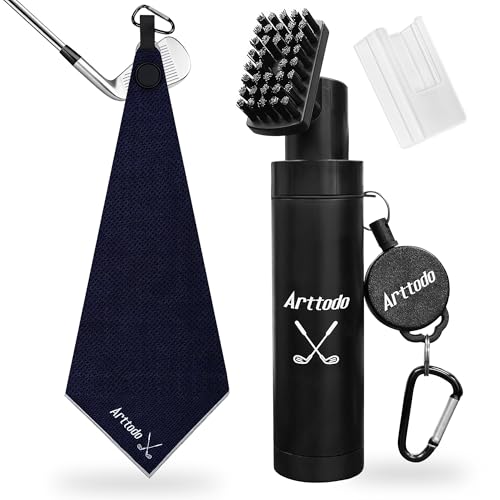 Arttodo Golf Club Cleaning Kit Absorbent Golf Towel with Waffle Design and Large Capacity Golf Club Cleaning Spray Brush Portable Golf Club Cleaner Accessories for Men Women
