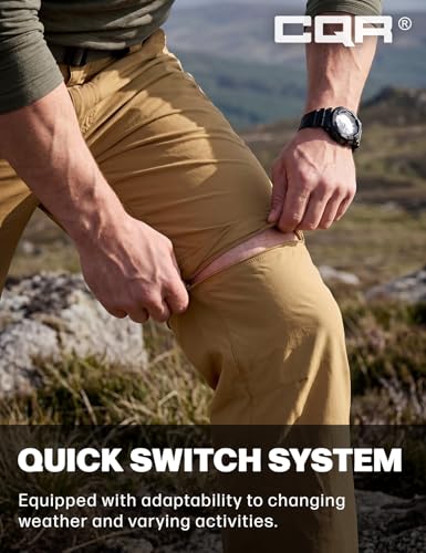 Image of CQR Men's Convertible Cargo Tactical Pants, Water Resistant Outdoor Hiking Pants, Zip Off Lightweight Stretch Work Pants