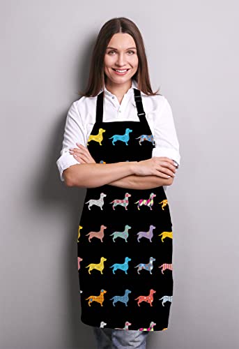 Wasach Bunte Hundeschürze, Dackel, Latzschürze mit verstellbarem Hals, für Männer und Frauen, geeignet für Zuhause, Küche, Kochen, Kellnerin, Grill, Bistro, Backen, Grillen