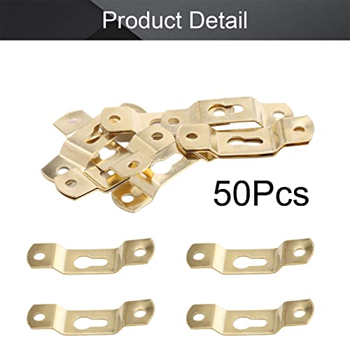 Image of MroMax 50PCS Keyhole Hanging Plate 1.93 inch x 0.51 inch Single Hole Hook for Hanging Paintings Artwork Picture Frame Hook Photos Gold Tone