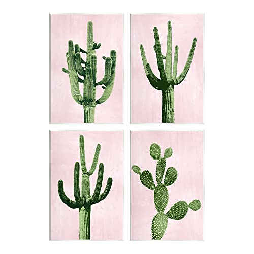'Bold Pink Desert Cactus Arid Vegetation'| 4pc Wall Plaque Set