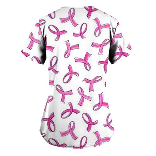 Breast Cancer Work Scrub Shirts for Women Summer Fall Short Sleeve V Neck Moon Tops Shirt Blouses Women 20252