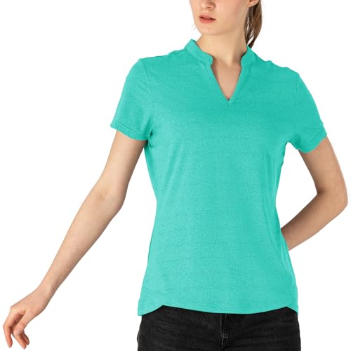 Image of Gopune Women's V Neck Golf Polo Shirts Collarless Short Sleeve Lightweight Quick Dry Tennis Running T-Shirts