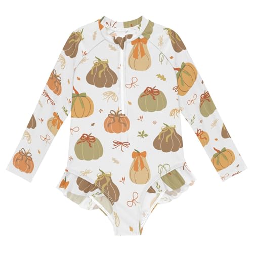 Ribbon Pumpkin Girls Swimsuit One Piece Rash Guard Girls' Swimwear Long Sleeve Swimsuits for Girl Size 3-12T2