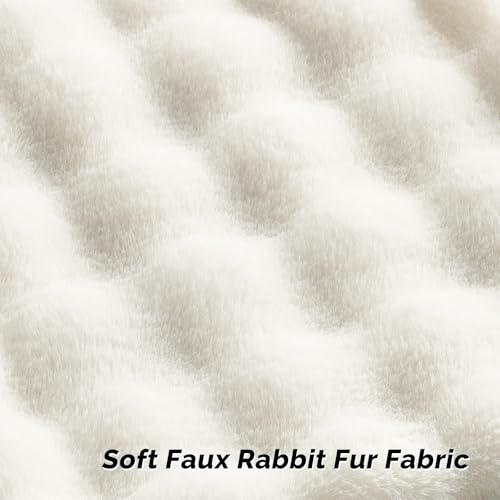 FUTEI Cream White Decorative Throw Pillow Covers 18x18 Inch Set of 2,Soft Fuzzy Faux Rabbit Fur Cushion Covers with Raised Texture,Neutral Boho Home Decor for Couch Bed Living Room