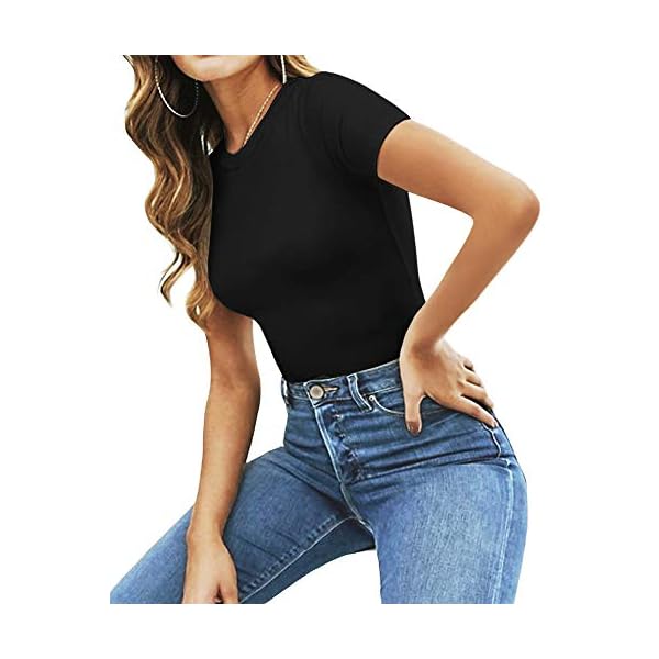 MANGOPOP-Womens-Round-Neck-Short-Sleeve-T-Shirts-Basic-Bodysuits MANGOPOP Women's Round Neck Short Sleeve T Shirts Basic Bodysuits (A01 Black, Large)