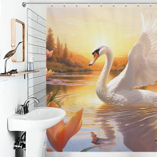 Rideau de douche cygne imperméable polyester lavable en machine 183x183 - 6