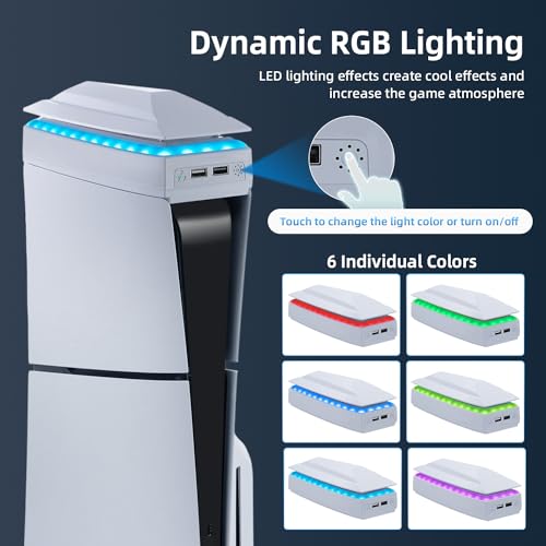 Mcbazel PS5 Slim Cooling Fan with RGB Lights, PS5 Slim Console Cooler Fan with 3 Levels Cooling Fan & USB 2.0 Interface, Only Compatible with PS5 Slim- White(Not for PS5/PS5 Pro)