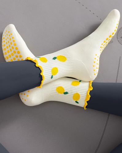 Image of Yawlsow Pilates Grip Socks for Women Yoga Grippy Socks Cute Barre Non Skid Athletic Crew Sticky Sock Workout Hospital