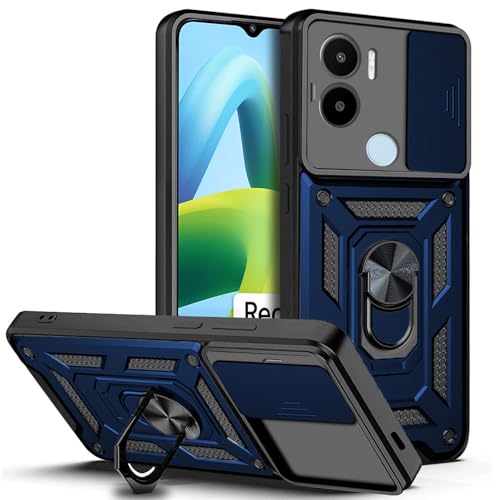 Image of AESTMO Tough Armor Redmi A1 Plus /Poco C50 Bumper Back Case Cover | Ring Holder & Sliding Camera Shield Cover | 360 Degree Protection Case Cover for Redmi A1 Plus /Poco C50 (Blue)