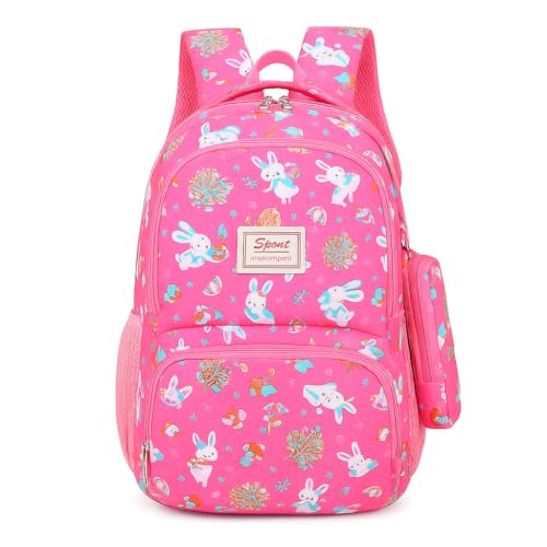 Mochila Escolar Infantil Feminina Grande Impermeável Estampada Com Estojo, Vários Compartimentos, Alças Ajustáveis, Zíper Duplo, Costas Acolchoadas, Para Notebook e Material Escolar (Rosa)