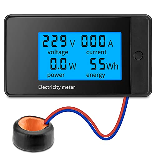 Seamuing 4 en 1 CA 85-400V 100A Medidor de Potencia Amperímetro de Voltímetro Digital Monitor de Energía Voltaje Corriente Electricidad Potencia Monitor con CT, Panel de Visualización LCD Cover