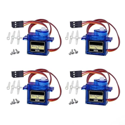 Hochpräziser SG90 Mikro-Servomotor, Kit für RC-Roboter, Autos, Drohnen, kompatibel mit Arduino, Raspberry Pi Projekten und ferngesteuerten Fahrzeugen (Blau, 4er-Pack)