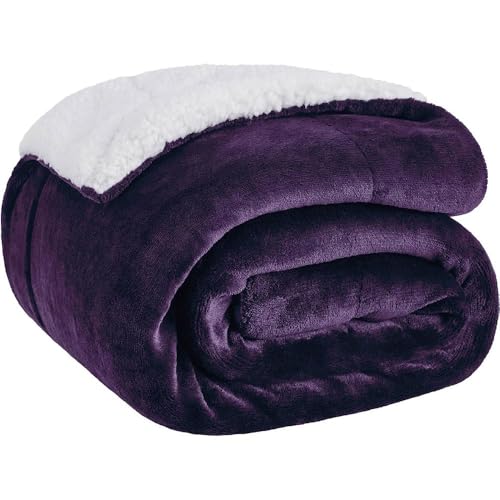 HNGKGJBL Couverture LestéE pour Adultes, Couverture Polaire Sherpa Queen Size avec Dessus en Flanelle Douce Et Moelleuse, Couverture éPaisse Et Moelleuse pour l'hiver(KK Dark Purple,127 X 152cm)