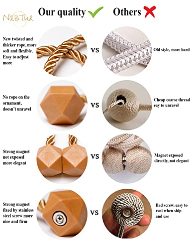 NazTur Magnetic Curtain Tiebacks- Upgrade 2022 with a Thicker Twist Rope & Strong Magnet Tieback Window Treatment Holdbacks Draperies Holders Decorative Drape Handmade Tie Back (Gold, 2)
