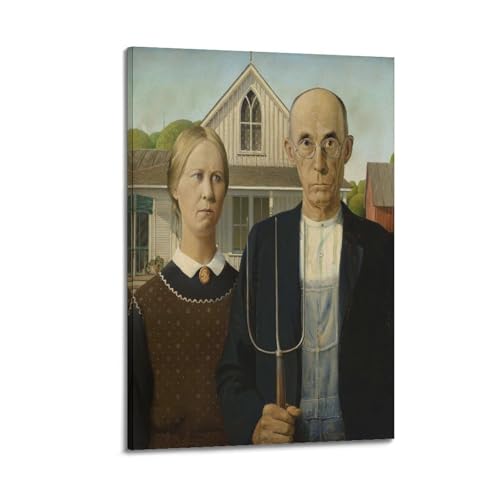Poster gothique américain Grant Wood impression sur toile de décoration murale 40x60 cm