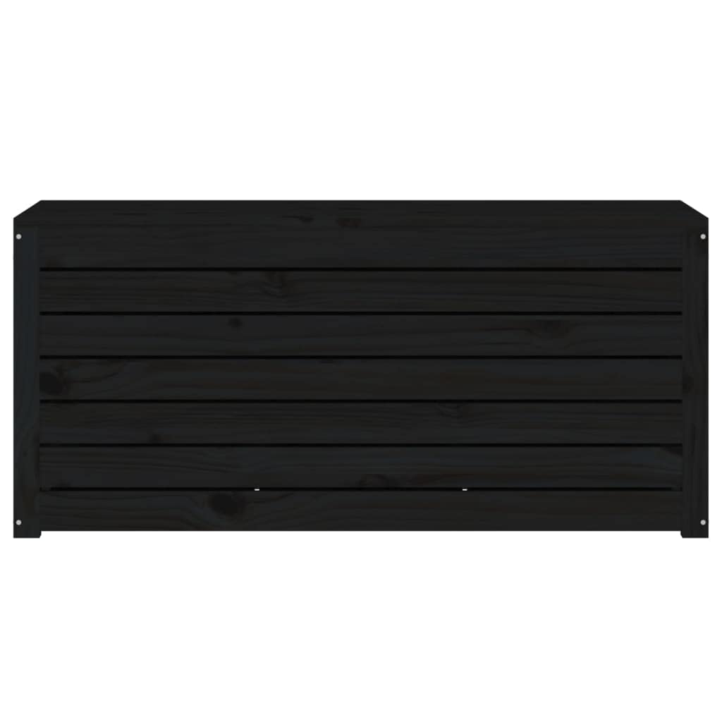 Caja de cojín para jardín, color negro, 101 x 50,5 x 46,5 cm, madera maciza de pino, caja de almacenamiento de herramientas de jardín para exterior, balcón o terraza