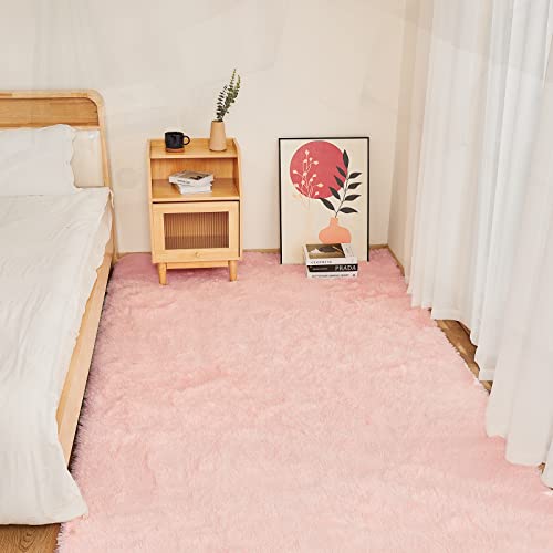 YOBATH Soft Fluffy Area Rugs for Bedroom 5x8 Feet, Plush Shaggy Carpet Rugs for Living Room Kids Girls Boys Baby Room, Fuzzy Shag Rug for Playroom Classroom Nursery Dorm Room Decor, Pink