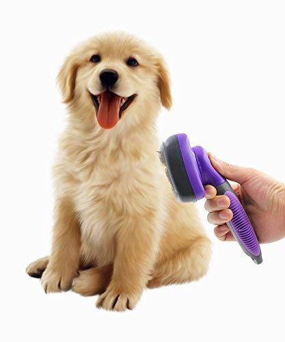 HERTZKO Self Cleaning Slicker Brush – Gently Removes Loose Undercoat, Mats and Tangled Hair – Your Dog or Cat Will Love Being Brushed with The Grooming Brush
