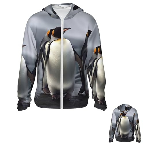 NONHAI Men's Sun Protection Jacket UPF 50+ Full Zipper Long Sleeve UV Hoodie Shirt Funny Penguins Women's Outdoor Jacket Black